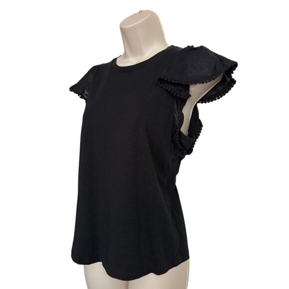 Kate Spade Broom Street Black Flutter Fringe Sleeve Top Size S - Picture 3 of 8